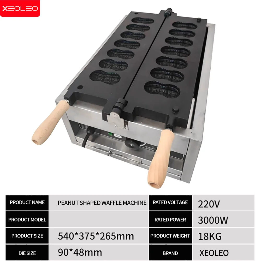 XEOLEO 전기 땅콩 모양의 와플 메이커 3000W 7PCS 미니 땅콩 와플 메이커 가전 와플 아이언 비 스틱 코팅