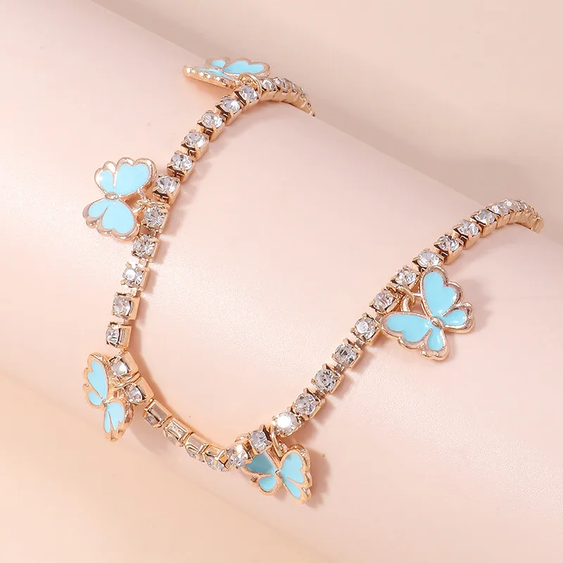 Aihua Kristall-Strass-Tenniskette Fußkettchen für Damen, niedliches Mini-Schmetterlings-Fußkettchen, Fußkettchen, Beinarmband, Strand-Schmuck – Detail 6