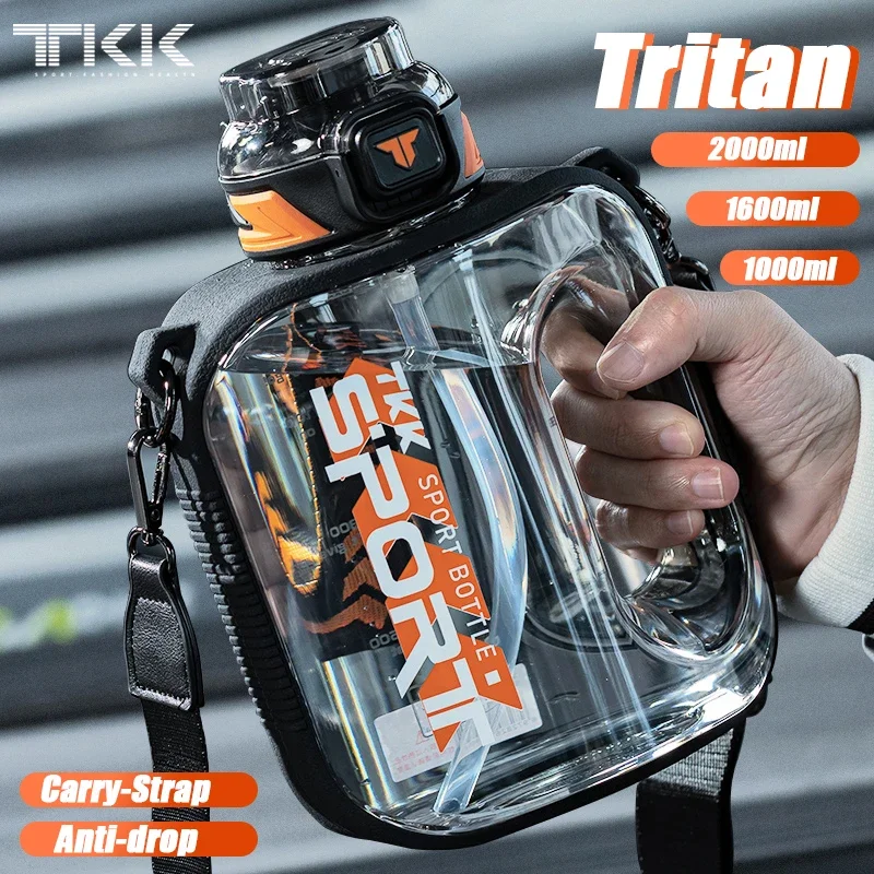 

TKK 1/1.6/2L Sports Water Bottle TRITAN Large Capacity Creative Cup Heat Resistant Outdoor Adult Travel Kettle Gym Fitness Jugs