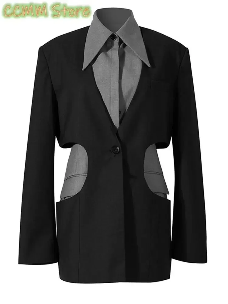 Blazer évidé pour femme, blazer élégant, revers, veste à manches longues, bloc de documents ingent, marée de mode, printemps, automne, nouveau