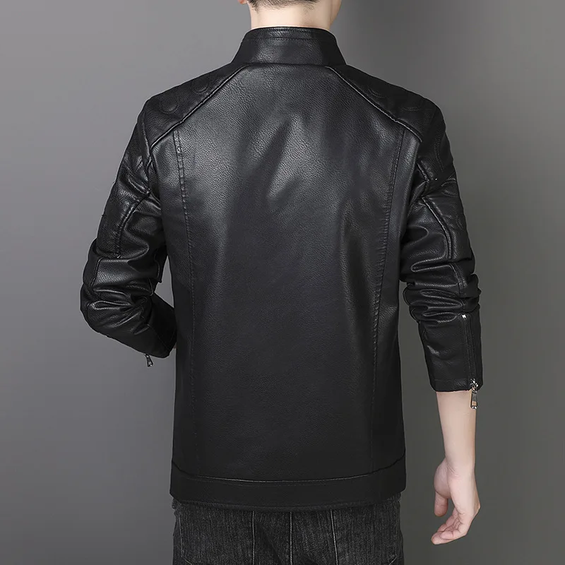 Factory direct foreign trade men's motorcycle PU leather men's coat spring autumn fashion stand collar casual leather jacket men