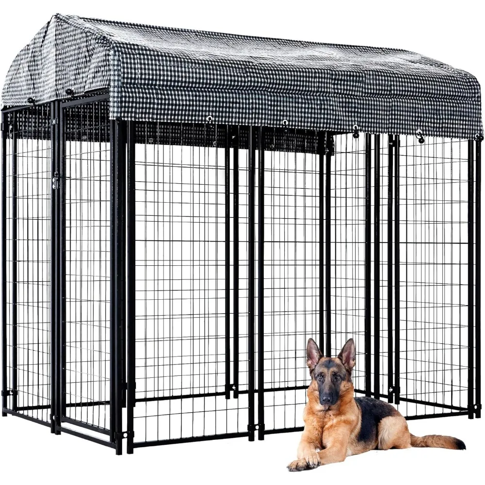 

6'x4'x6' Expandable Large Outside Dog Kennel with Roof, Indoor Outdoor Dog Run Animal Hutch Metal Enclosure Dog Pen House Pet Pl