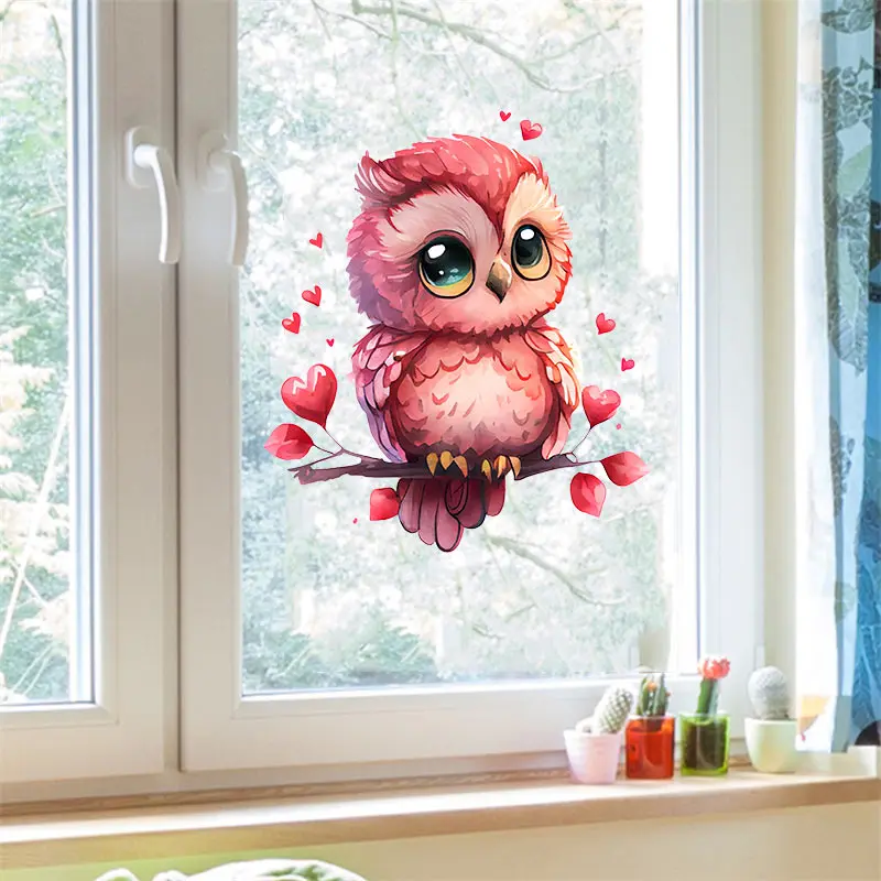 M416 Rose Flower Valentines Owl Wall Sticker Removable Home Decoration Decals for Bedroom Kitchen Living Room Sticker