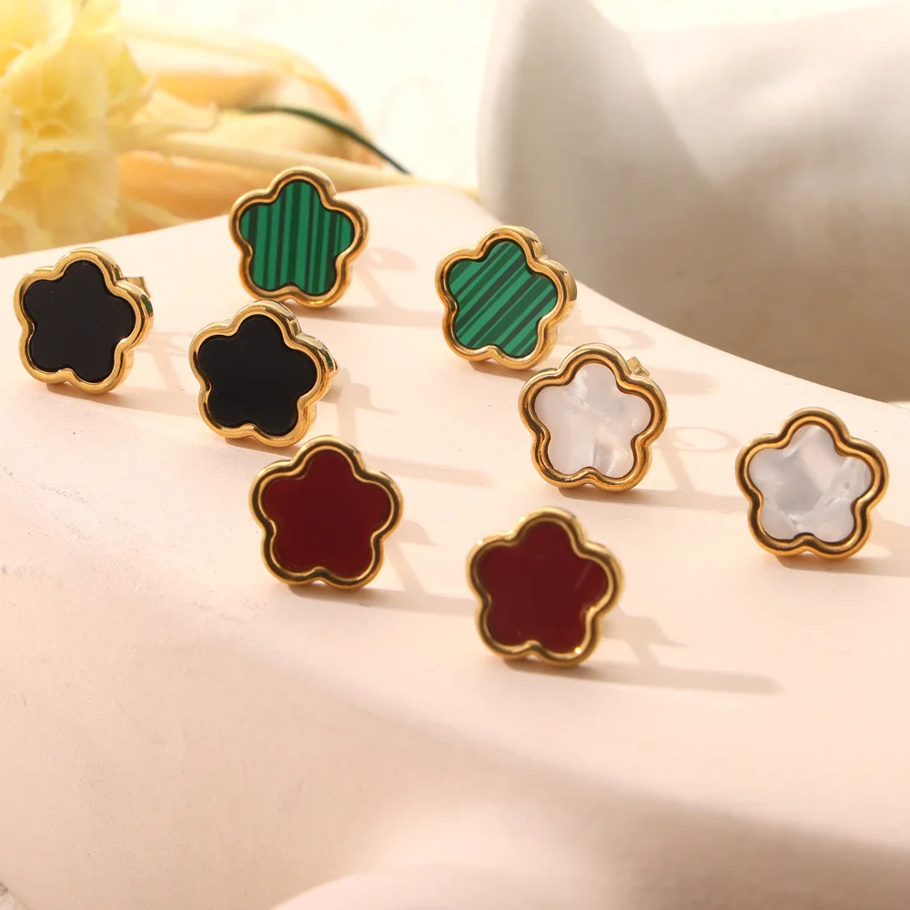 Halskette Armband Ohrringe Set Elegante Blumen Damen Edelstahl Vergoldet Schlüsselbein-Kette OL Mode-Schmuck