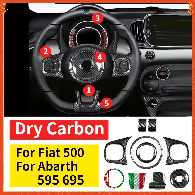 

For Fiat 500 For Abarth 595 695 Real Dry Carbon Fiber Steering Wheel controls Bottom ring Frame Trim 20-2023 Interior Accessorie