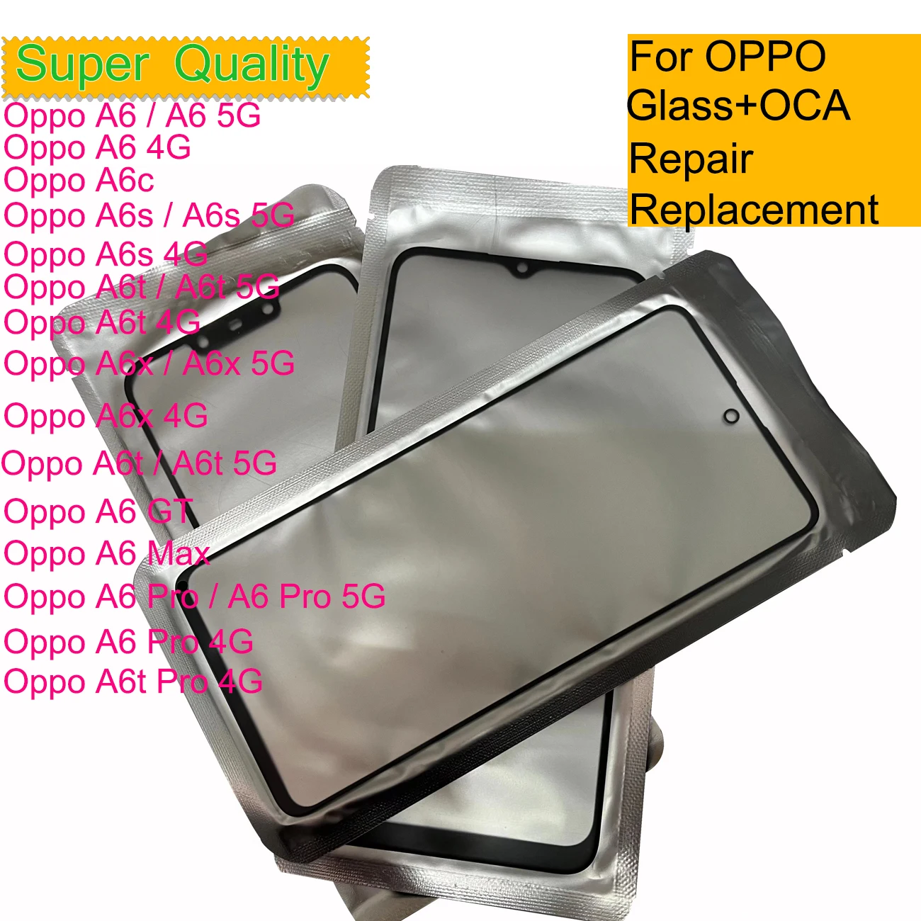 

10Pcs/Lot For OPPO A6 Pro 5G 4G A6S A6C A6X A6T A6 GT Max Touch Screen Front Outer Glass Panel Lens Front Glass With OCA