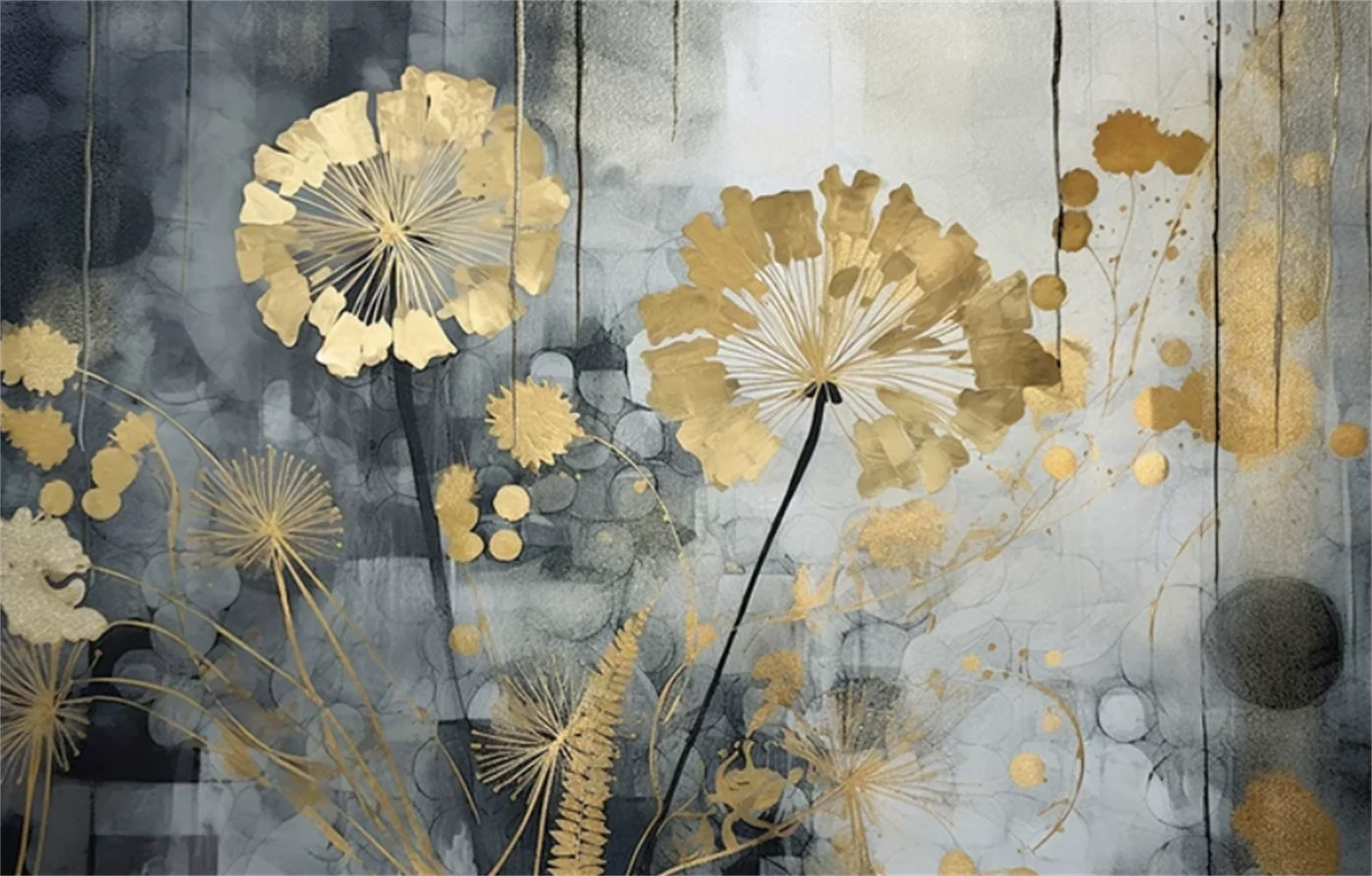 Nordic hand drawn art abstract retro oil painting dandelion TV background wallpaper custom mural wallpaper