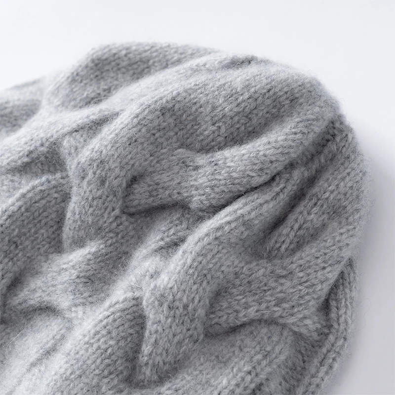 

DjzDsm женская зимняя толстая вязаная летная шапка из 100% чистой шерсти с витым цветком, однотонная теплая и ветрозащитная шапка для защиты ушей