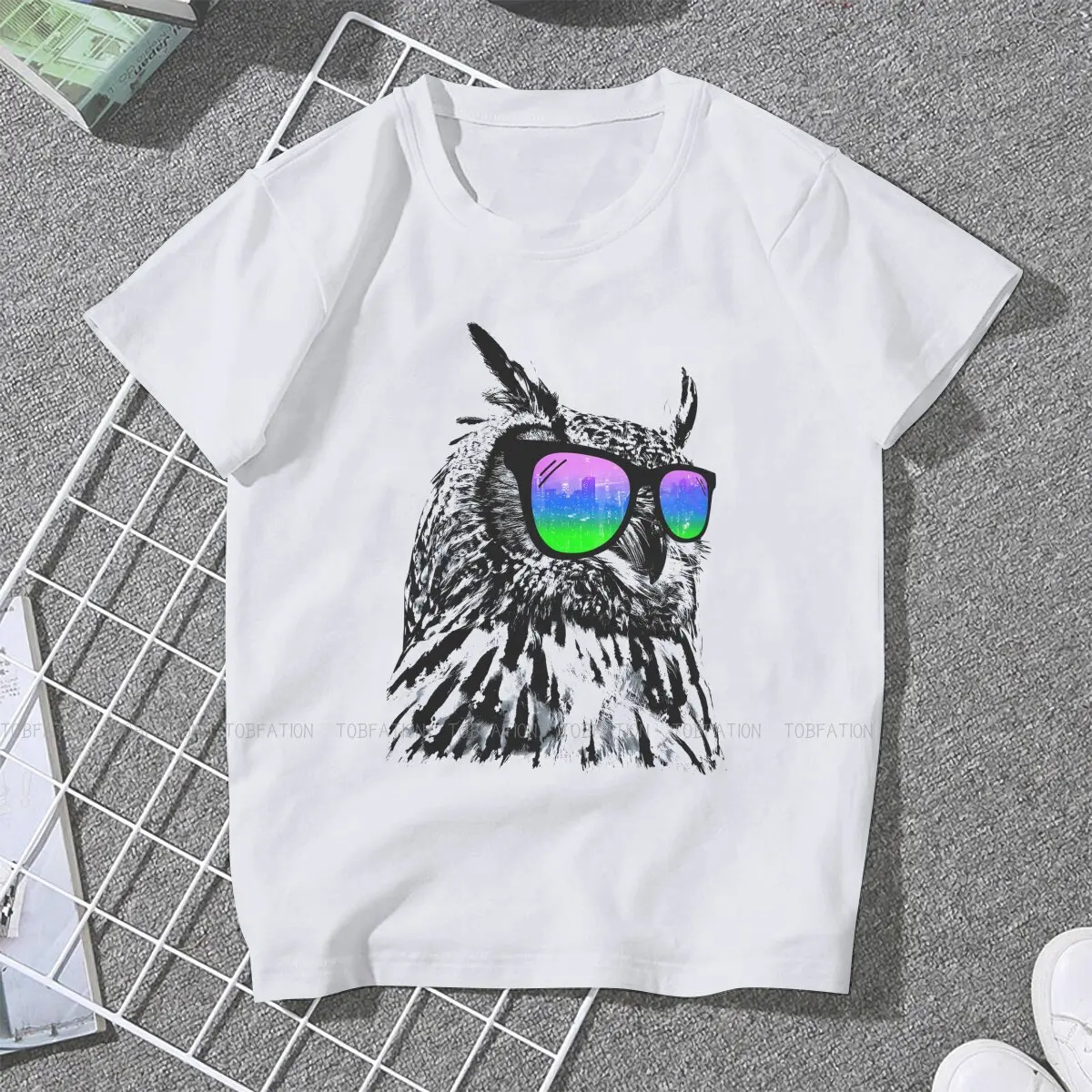 Cool O Neck TShirt Funy Owl Pure Cotton Basic T Shirt Girl Clothes Individuality Fluffy