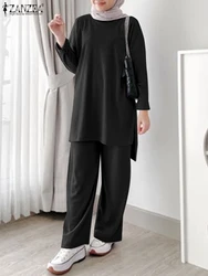 ZANZEA Muslim Suits Islamic Clothing Casual Long Sleeve Blouse Pants Sets Summer Tracksuits 2PCS Women Elegant Matching Sets