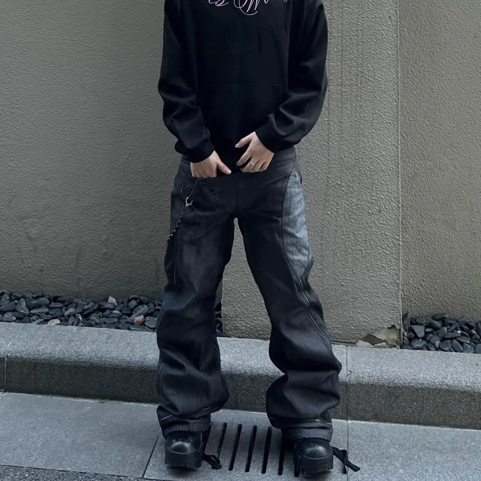 

Jeans Splicing Retro Fake Two-piece Straight-leg Pants Man Fashionable Comfortable Cool Personality All-matching