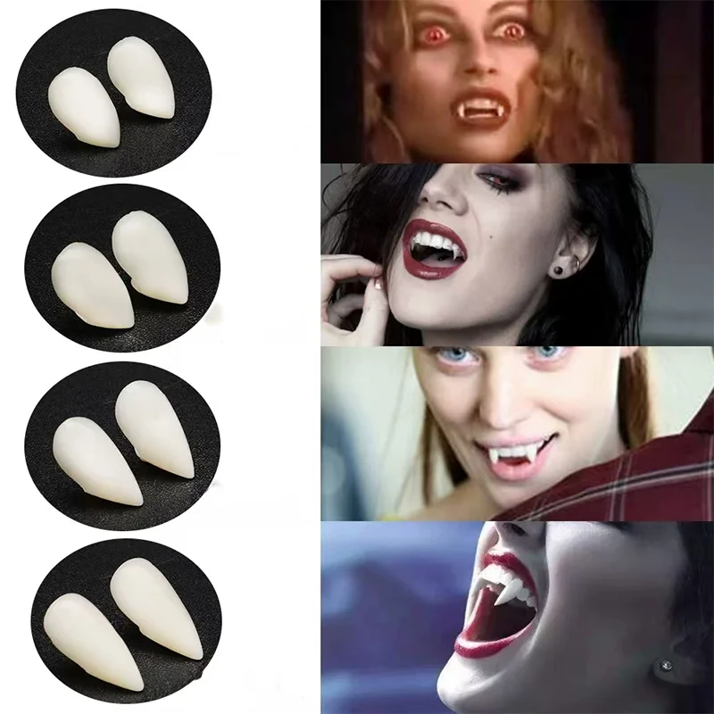 1 Pairs Vampire Teeth Fangs Halloween Decoration Cosplay Party Resin Fangs with Solid Glue Vampire Costume False Teeth Props DIY