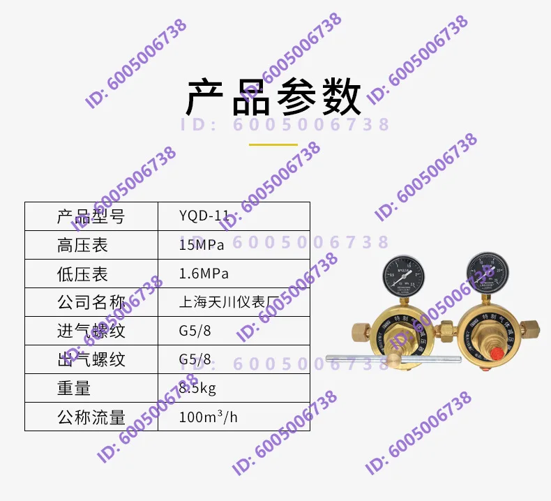 Pressure reducer YQD-11 (double stage) 2.5 * 25MPa pressure reducing valve, quality assurance