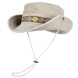 Outdoor Sun Hat Woman Bucket Hat Men Embroidered Vintage Beach Waterproof Fisherman Fishing Cap Summer Foldable Bob Man Panama