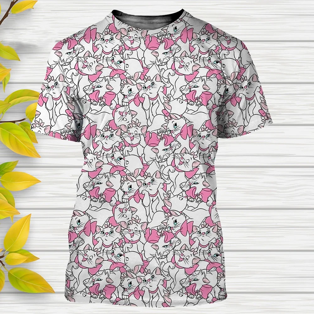 T-shirt imprimé en 3D des Aristochats Marie Cat pour hommes et femmes, streetwear de dessin animé, t-shirts pour enfants, mode r