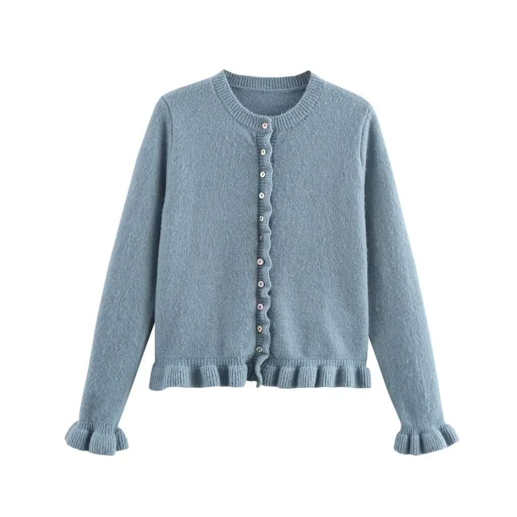 유럽과 미국의 패션 라미네이트 라운드 넥 긴 소매 니트 카디건 여성 탑 봄 가을 새로운 스타일 E3A417