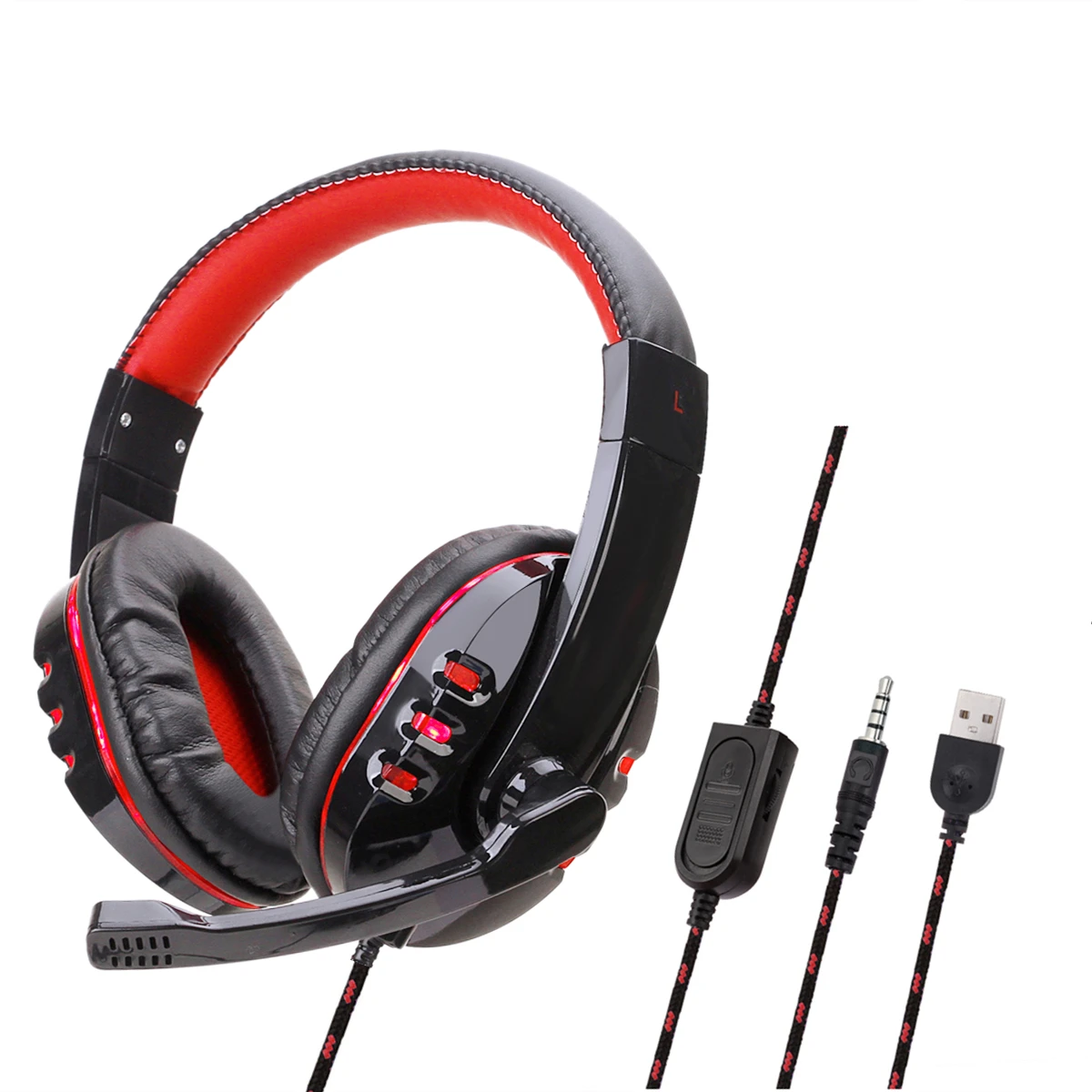 30pcs/lot Gaming Headset 3.5mm/USB Port Wired Earphones LED Light Game Headphones With Mic for Phone PS4 PC Laptop