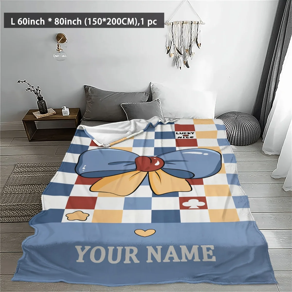 بطانية من الفلانيل بعقدة على شكل فيونكة مخصصة، مناسبة للأريكة والسرير وأعياد الميلاد والأطفال والأصدقاء والهدايا