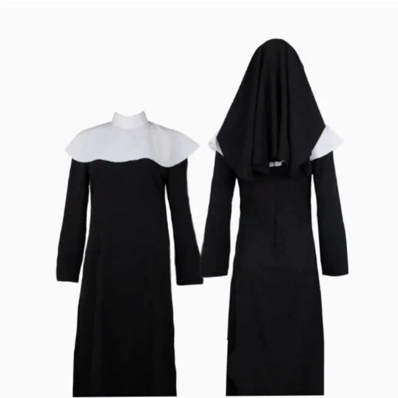 Gothic Nun Costume for Women Black Tunic with White Guimpe for Halloween Party Vampire Theme Cosplay and Theatre Performance view 5