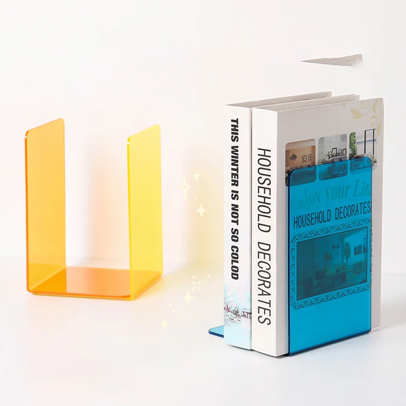 Clear Acrylic Bookends L-Shaped Colorful Desktop Book Holder Student Acrylic Desk Organizer School Stationery Office Accessories