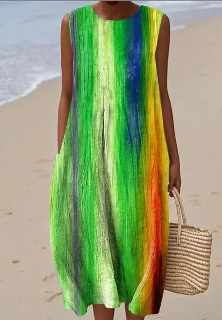 

2026 Spring and Summer New Sleeveless Casual Printed Temperament Long Skirt Dress Slim Small Fresh Casual Skirt