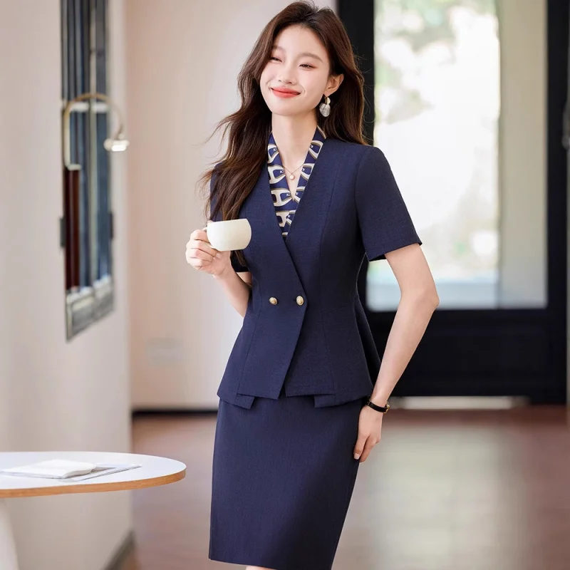 Professional Suit Set for Women, Summer Short Sleeve, Beauty Salon, Hotel Reception, Sales Office, Customer Service Workwear
