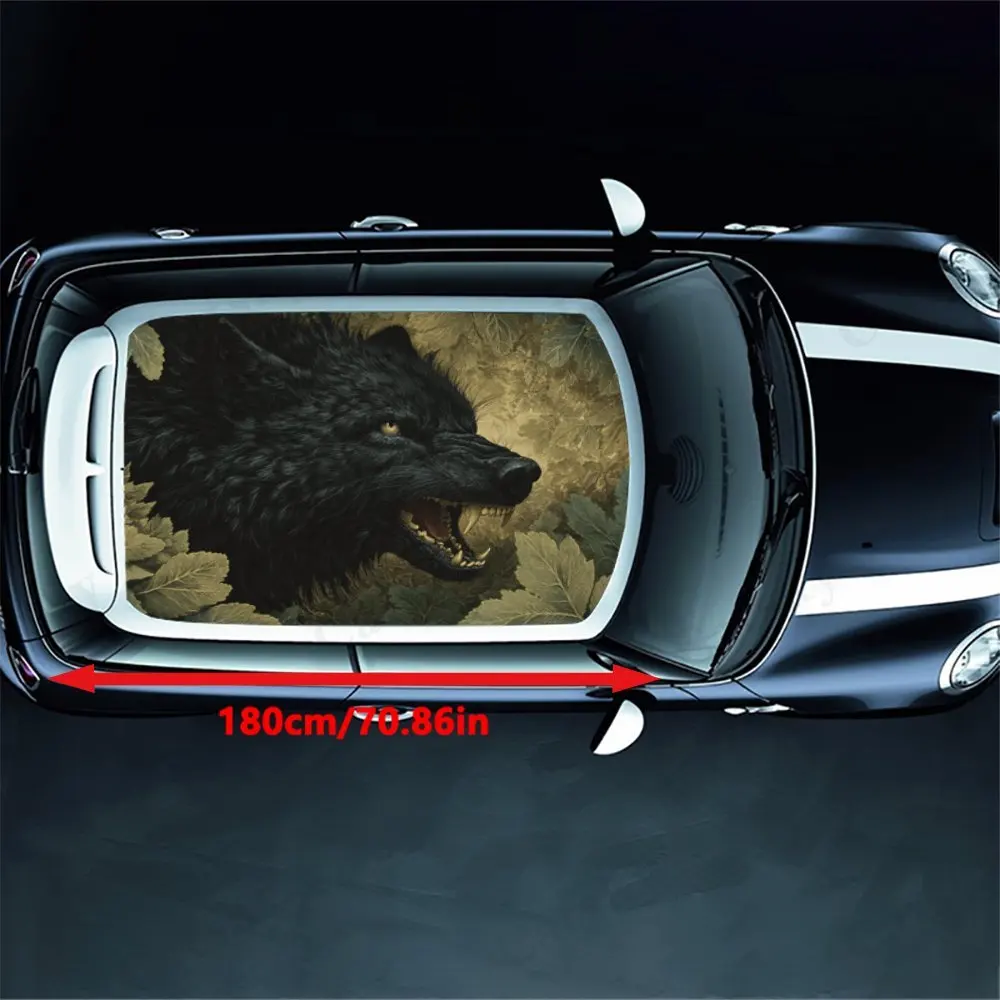 Wild  Fierce Black Wolf  Forest Roar Car Roof Sticker PVC Self Waterproof stick , Striking Auto Exterior Accessories Decoration