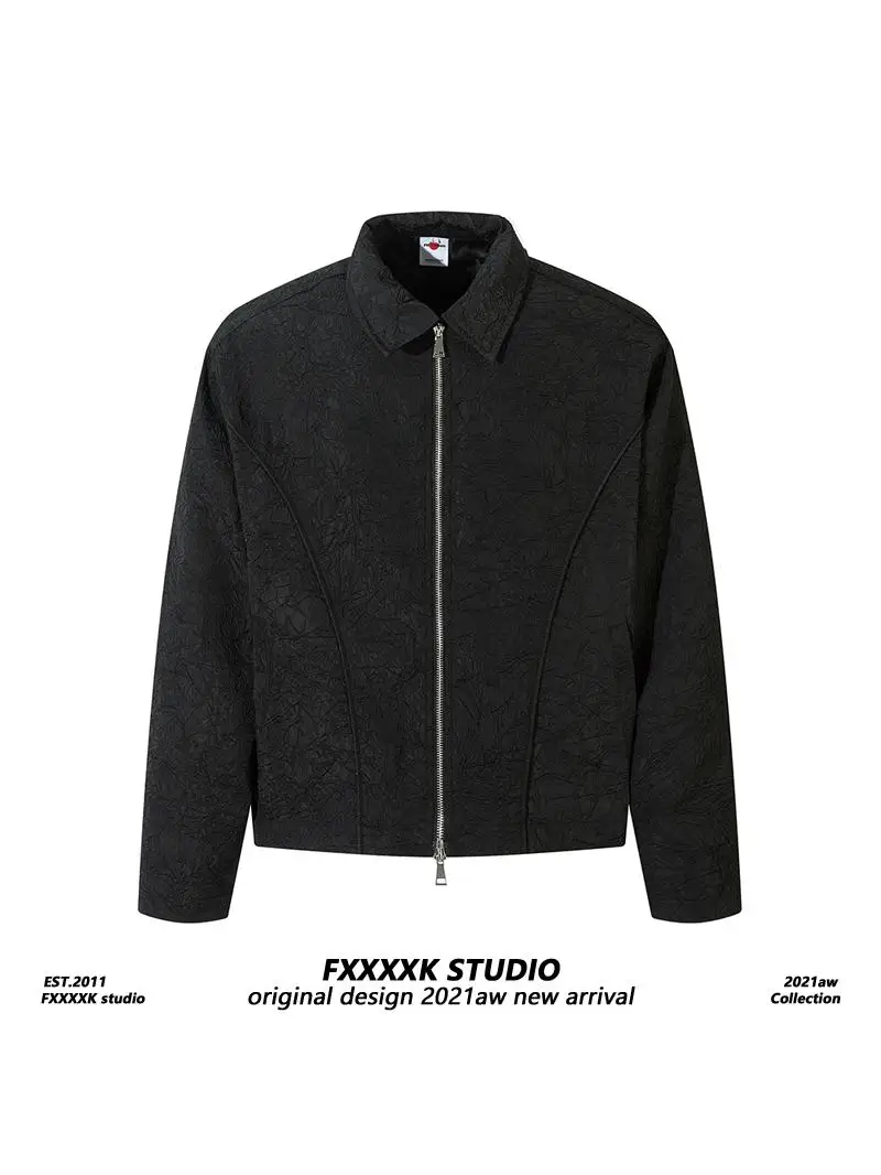 

FXK Original Hong Kong Sle ort Zipper Open Cardigan Jaet ex Loose Versatile Collared Trendy Outerwear Design