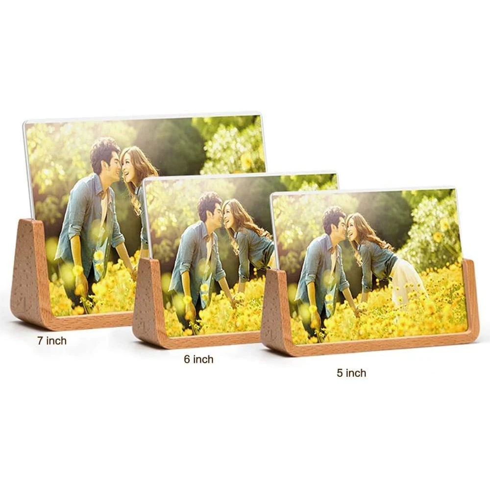 U-Shaped Acrylic Photo Frame Creative Solid Wood Home Desk Decoration for Office/Bedroom/Living Room/Cafe-5 Inch