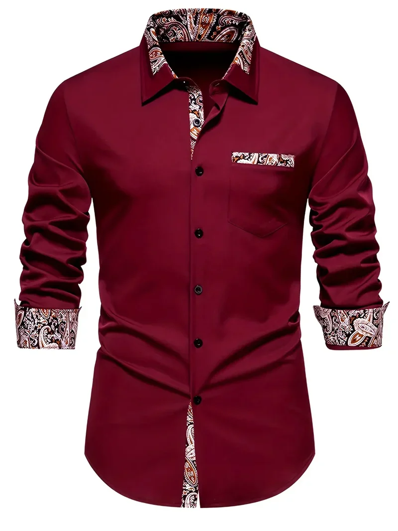 Men's Long-sleeved Lapel Buttons Checkered Striped Texture 3D Printing Slim Fit Simple Business Casual Shirt Men Outdoor Street