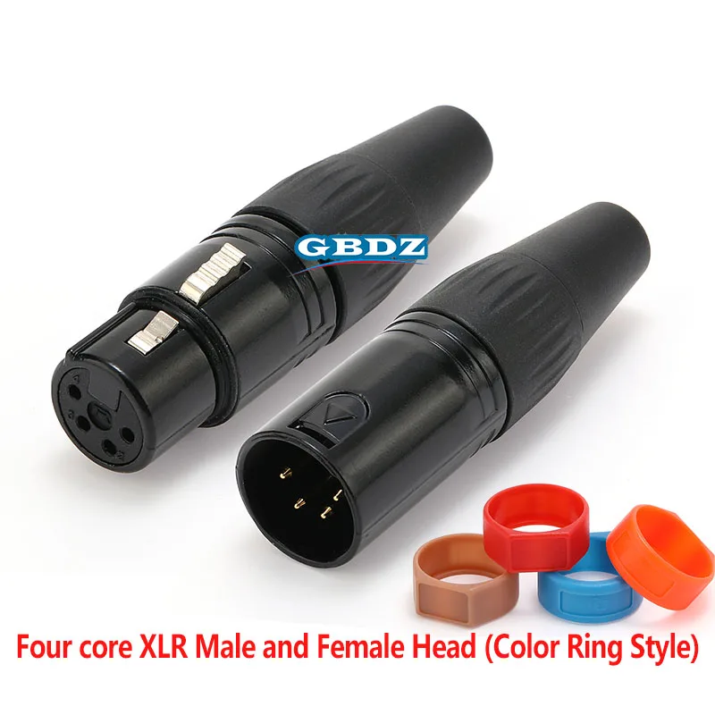 Colorful 4 Core RCX4M-N-012-1+RCX4F-N-012-1 Audio Microphone XLR Balanced Cable Connector Male and Female Head(Color Ring Style)