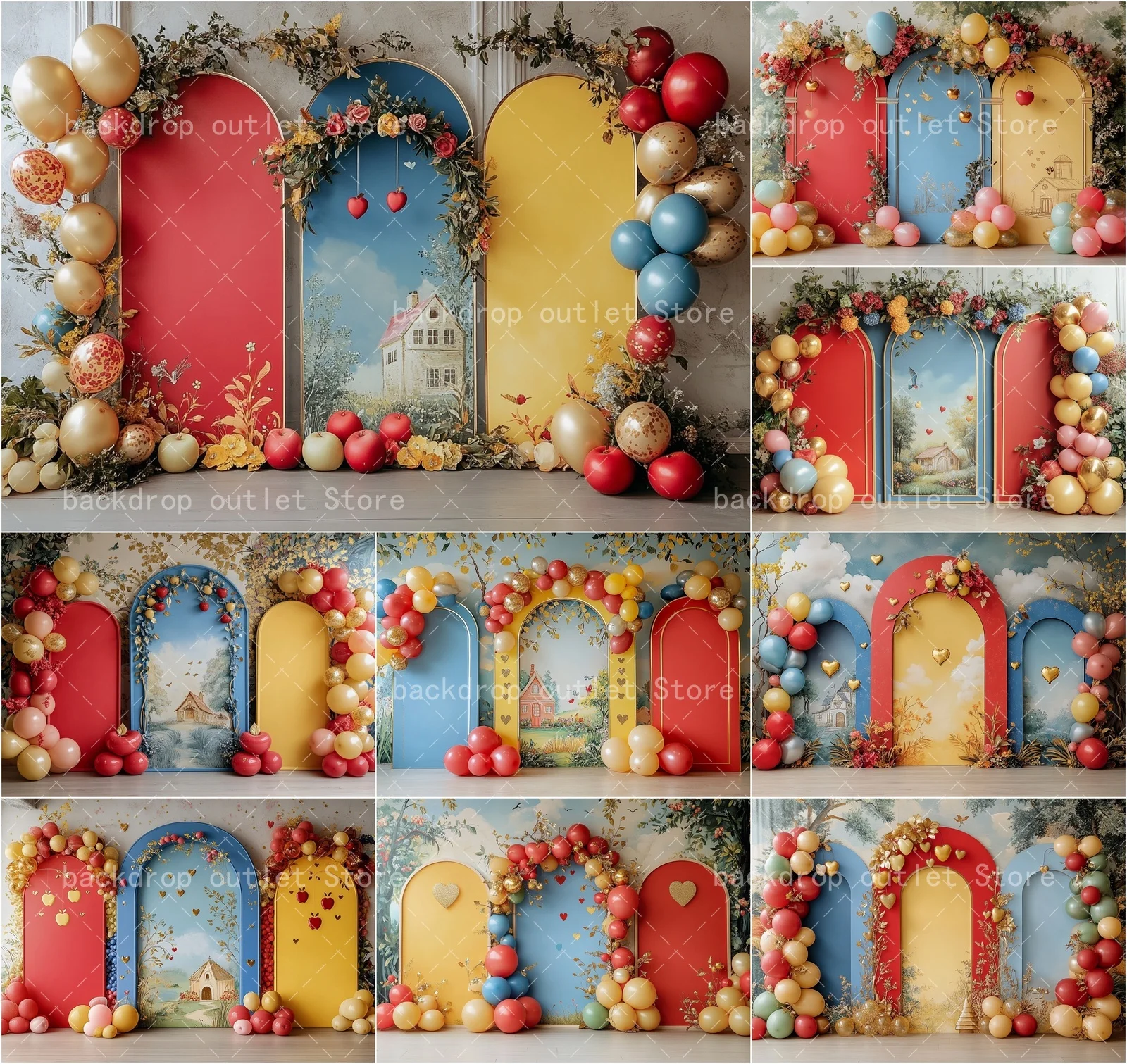Mehofond Princess Arch Wall Photography Girl Baby Shower Birthday Red Blue Balloon Flower Cake Smash Photo Background Decor