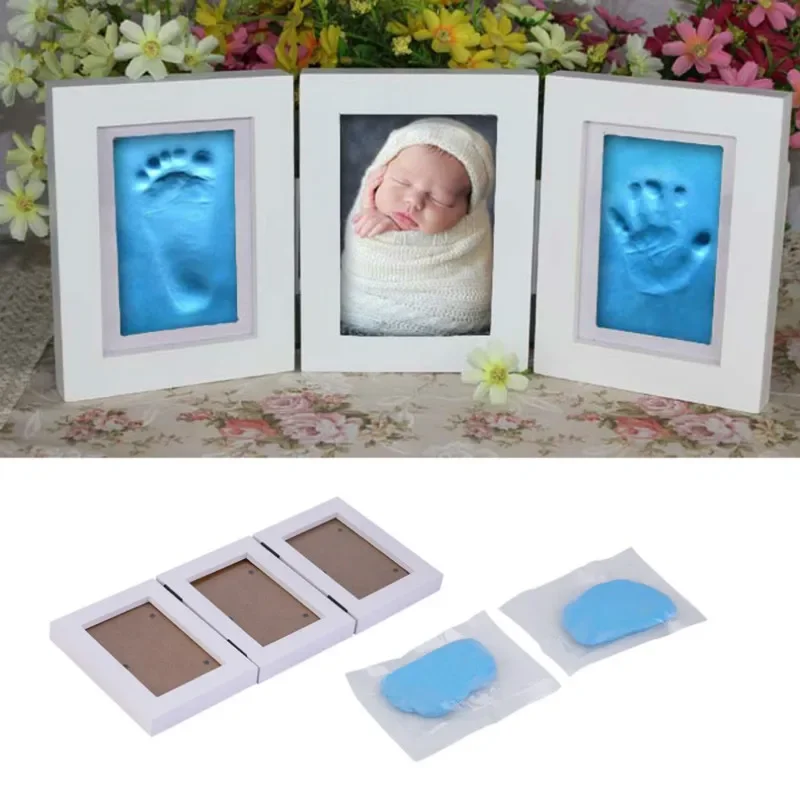 Cute Photo Frame Baby Footprint Foot or Hand Print Cast Set DIY Handprint Inkpad Soft Clay Casting Parent-child Hand Fingerprint