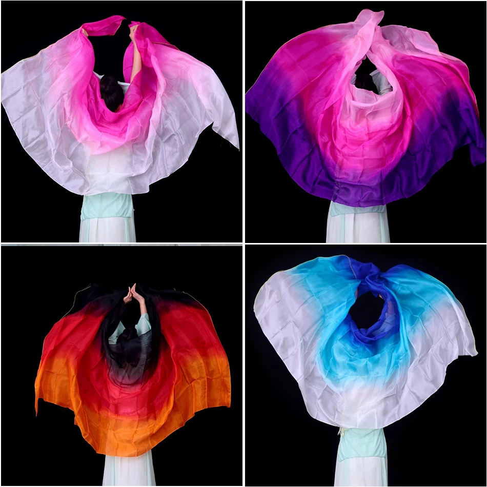 Belly Dance Accessories Throw Silk Veil Shawl for Women 100% Real Silk 250*114cm Gradient Color Dyed Practice Performance Props