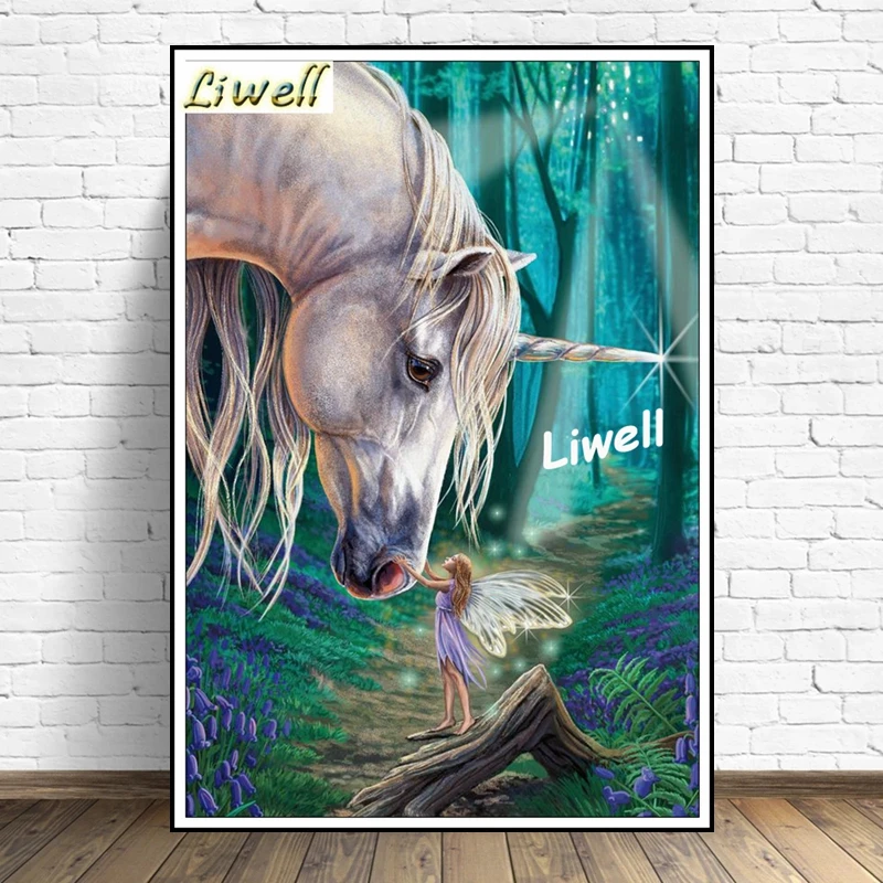 Mythical Forest Unicorn And Fairy With Butterfly Diamond Embroidery Painting Natural Night Scenery Cross Stitch Art Room Decor