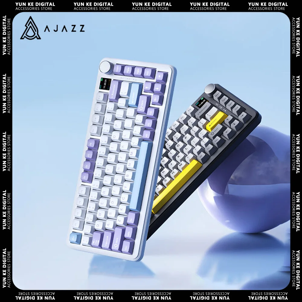 AJAZZ AK820MAX Mechanical Keyboard Customize Screen With Konb Three Mode RGB Gamer Keyboard Gasket Hot Swap Gaming Accessories