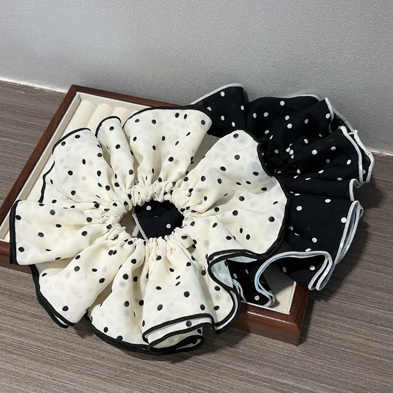 French Vingtage Black White Scrunchies for Hair Dot Girls Large Size Hairties Elastic Hair Rubber Bands Women Hair Accessories