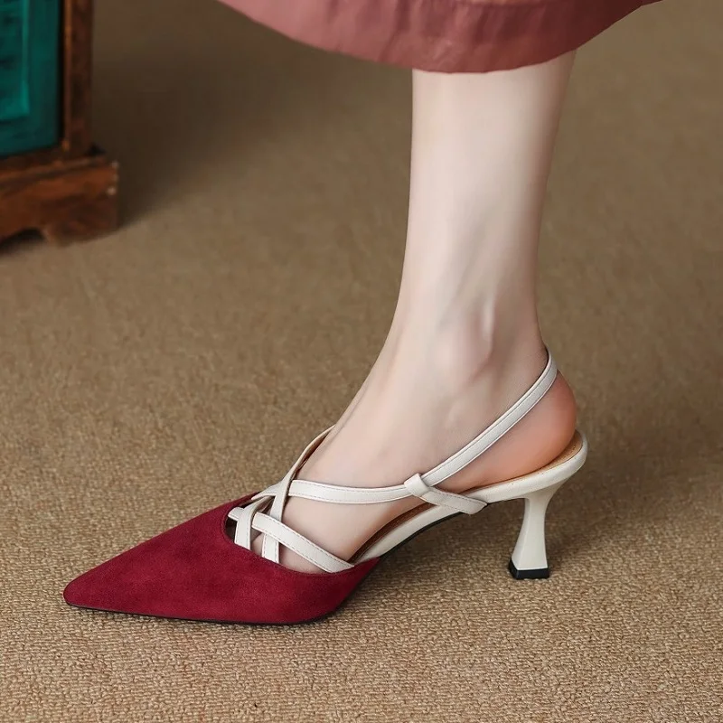 Summer Sandal Ladies Pumps On Heel 6.5 CM Pointed Toe Simple Shoes Elegant Women Shoes Spring Autumn Vintage Pumps