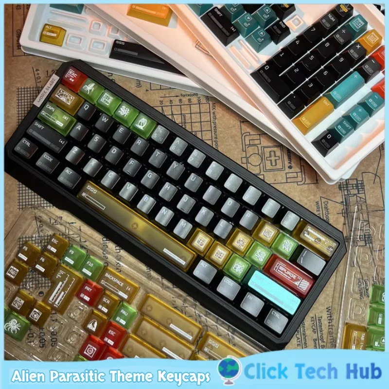 Alien Parasitic Theme Keycaps Metal Texture Pbt Cherry Height 182/63 Keys 1.7 Thickness Customized Mechanical Keyboard Keycaps