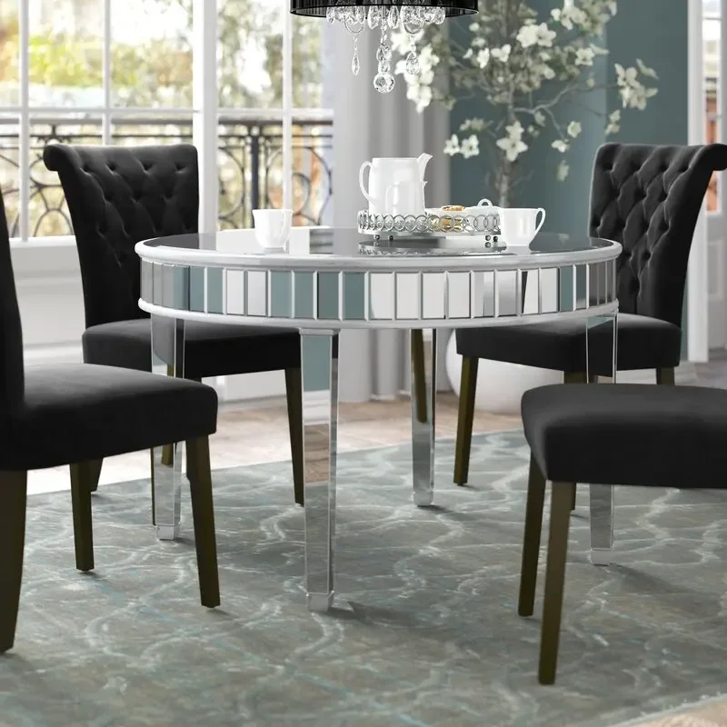 

z Modern Mirrored Dining Table Wood Round Wedding Table for Dining Room Hotel Banquet Furniture