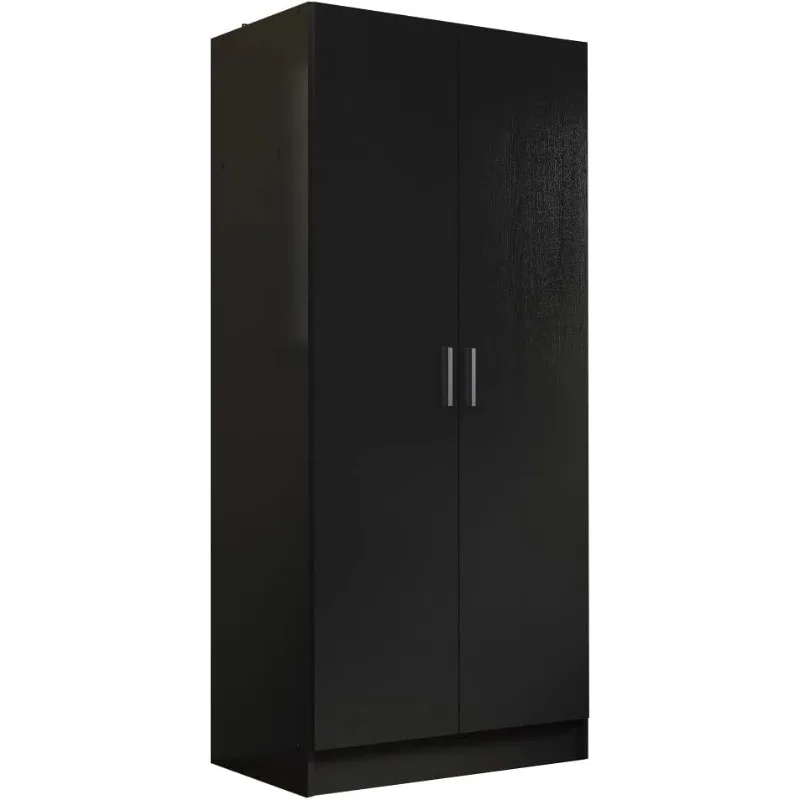 2 Door Wardrobe Armoire Closet Hanging Storage Cabinet with Shelf 31 Inch Organization Unit for Bedroom and Office - Black