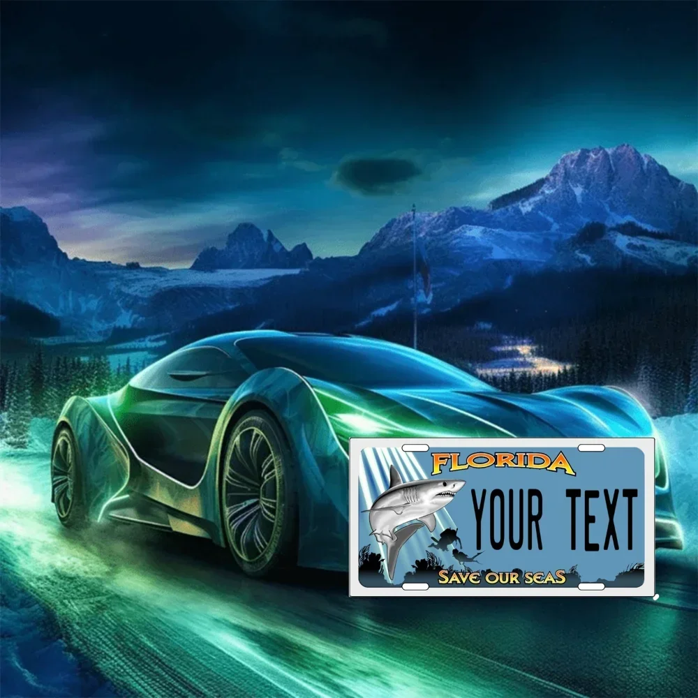 

"Unique Personalized Florida Car Plate 'SHARKS SAVE OUR SEAS' - Ideal for Shark Devotees and Ocean Protectors"