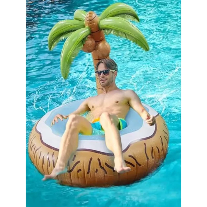 Coconut Tree Inflatable Water Toys Swimming Ring Adult Thickened Seat Ring Backrest Recliner Water Wing Swimming