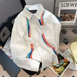 Advanced Niche Design Color Ribbon Shirt Jacket Women's Retro Vintage Lazy Hong Kong Style Long Sleeved Top