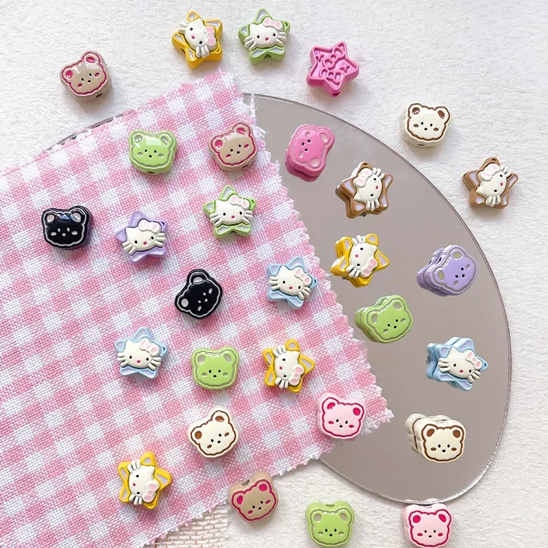

Adorable Cartoon Sanrio Series Hello Kitty Pentagram Through-hole Alloy Baked Paint DIY Handmade Bead Bracelet Necklace Material
