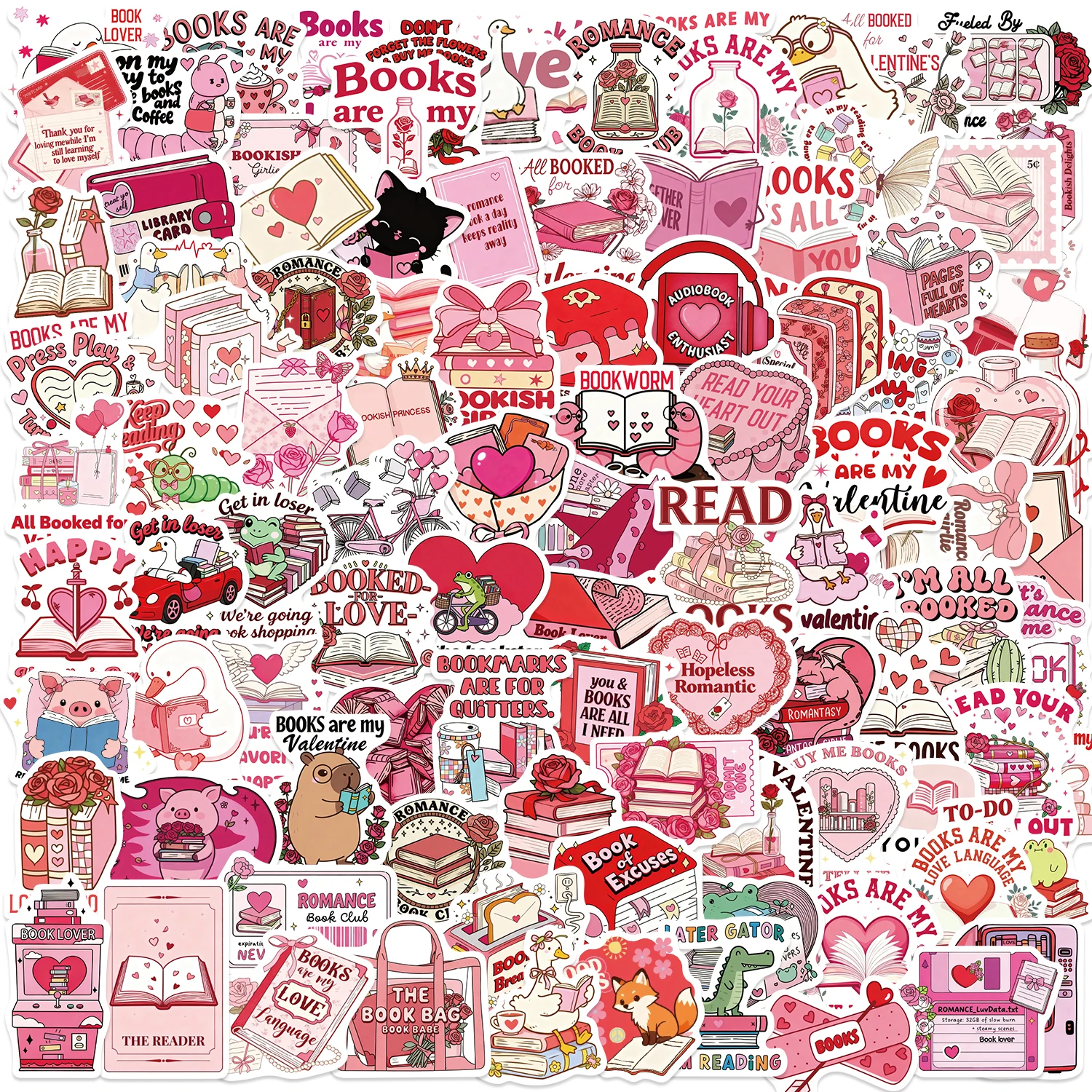 

50/100 шт., книжные розовые водонепроницаемые наклейки на День святого Валентина, мотивационные цитаты «сделай сам», украшения для ноутбуков, гитары, скейтбордов