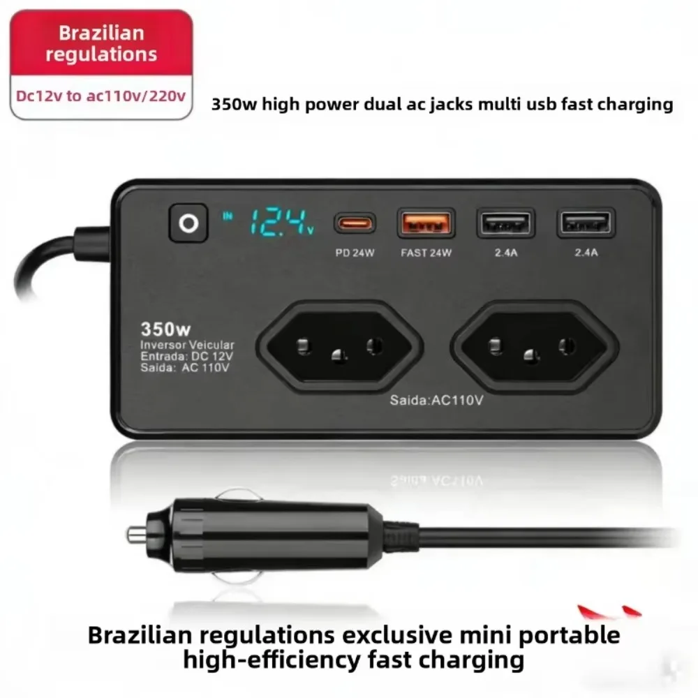 Inverter Plug-in Car Fast Charging Pd Port with Display 350W Car Inversor 12 V 220 V Ac Car Power Inverter