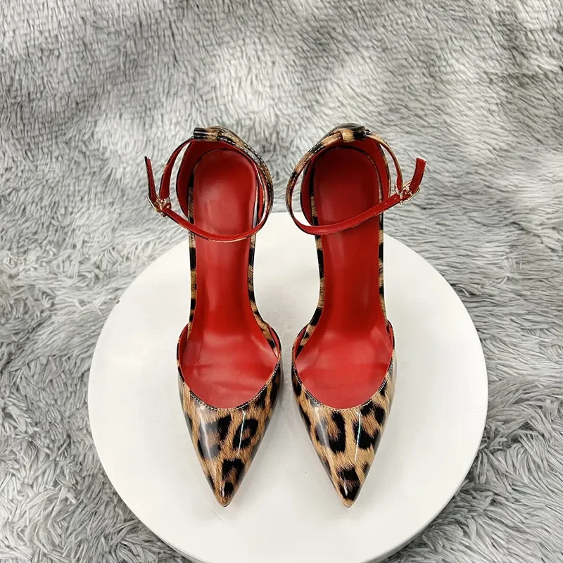 المرأة ليوبارد طباعة براءات خنجر الترا عالية الكعب أشار تو الكاحل حزام مضخات الأحمر بطانة نادي الحفلات ليلة خارج فستان أحذية #6