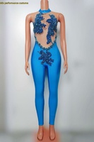 Miyazaki Neck Hanging Tight Fitting Sexy Backless Mesh Bead Piece One-Piece Pants Nightclub Bar Performance Costumes