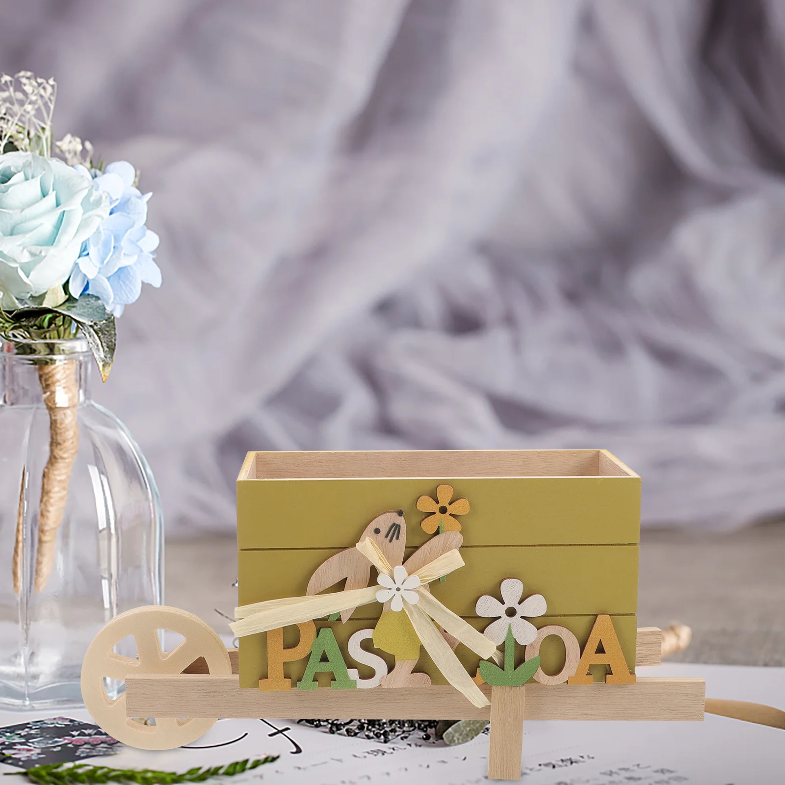 Easter Wooden Cart Easter Centerpiece Sign Natural Safe Wood Versatile Practical Home Event Decor Wooden Small Cart